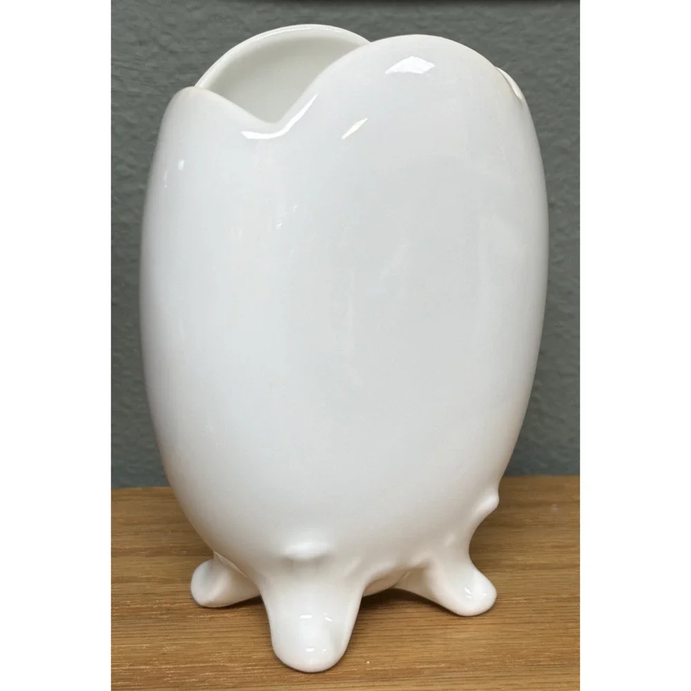 Vintage PM Bavaria Germany White Porcelain Vase Spooner Embossed Scalloped